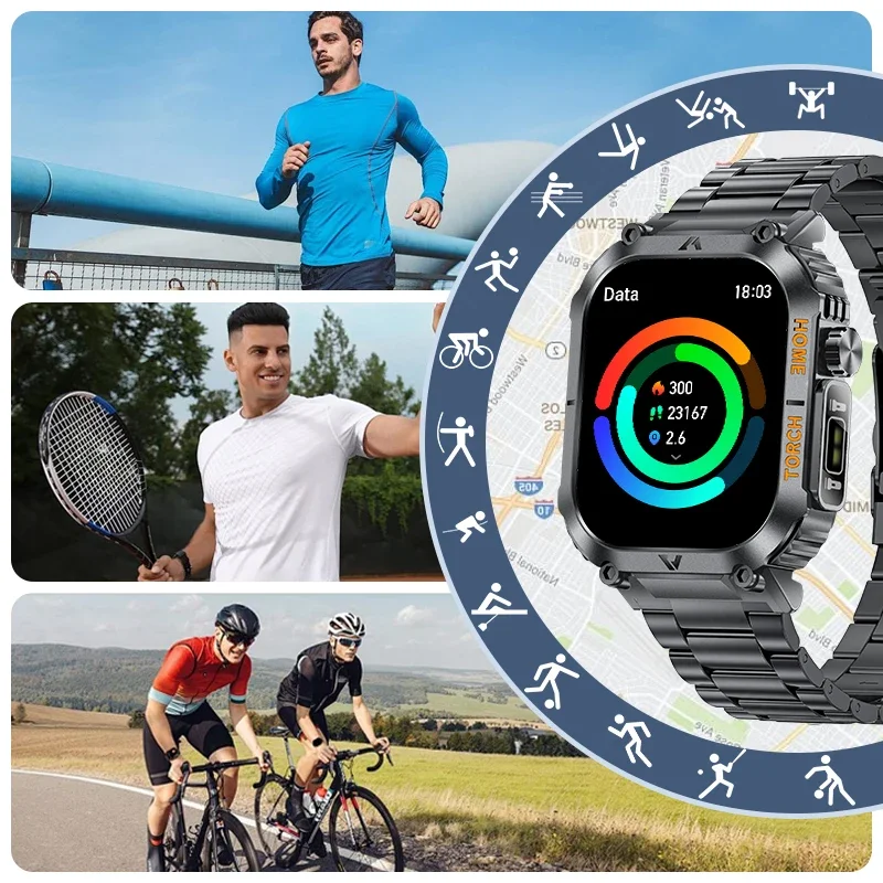 2.02 inch HD Screen Smart Watch With Led Lighting 3ATM Waterproof Outdoor Sports Health Monitor Smartwatch For Android IOS 2025