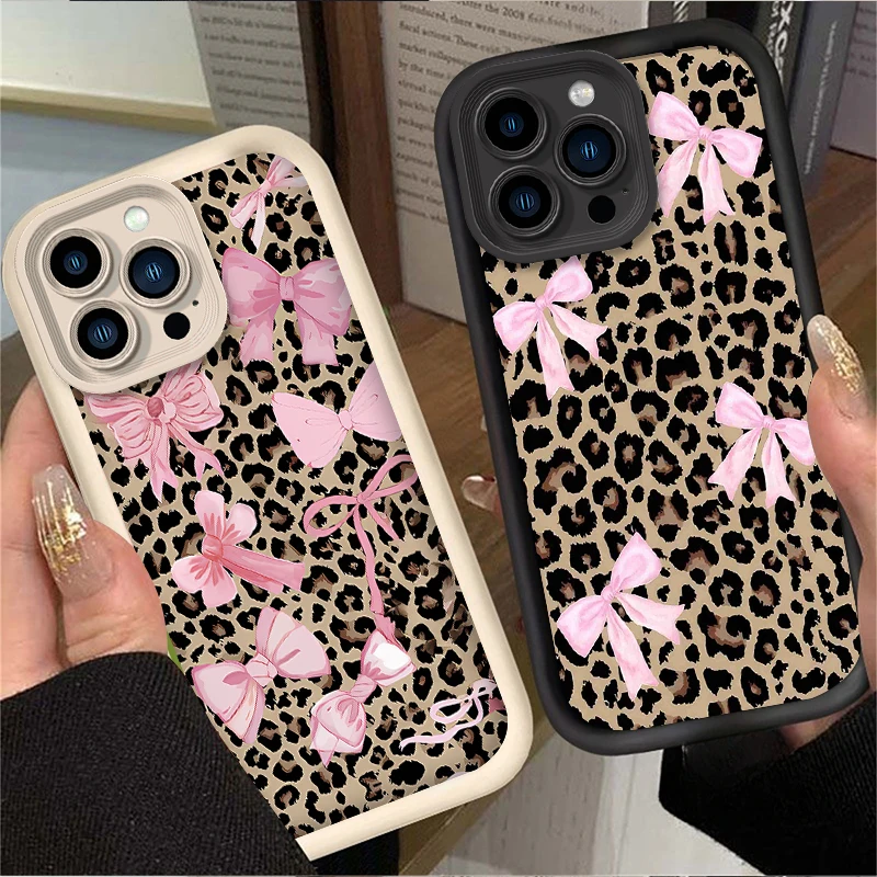 ليوبارد طباعة الوردي القوس قضية الهاتف آيفون 17 الهواء 16 16E 15 14 13 12 11 برو ماكس X XS X S ماكس XR SE 2020 SE4 7 8 غطاء سيليكون