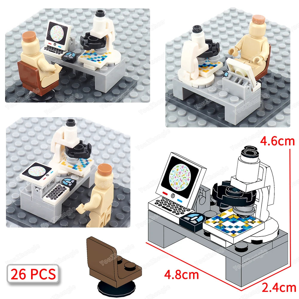 Equipamento experimental de microcomputador, bloco de construção, modelo moc, figuras, material de célula minúscula, equipamento de ampliação, brinquedos de presente de cena