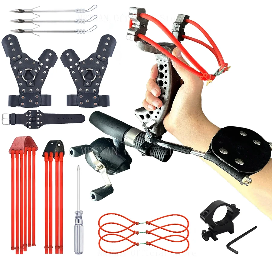 

Мощная рыболовная рогатка с подставкой для запястий, уличная охотничья стрельба, рогатка, рыболовная катушка, посылка рыболовных аксессуаров