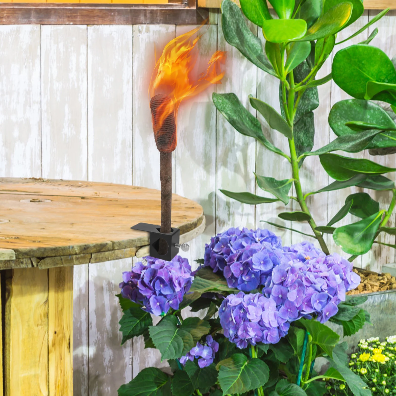 

Universal Torch Clamp Bracket Adjustable Deck Mount Holder For Outdoor Garden Lighting Metal Railing Torch Stand