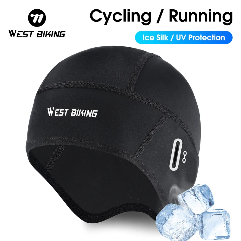 WEST BIKING Summer Cycling Caps UV Protection Cool Ice Silk Hat MTB Motorcycle Helmet Liner Skull Caps Running Sports Beanie