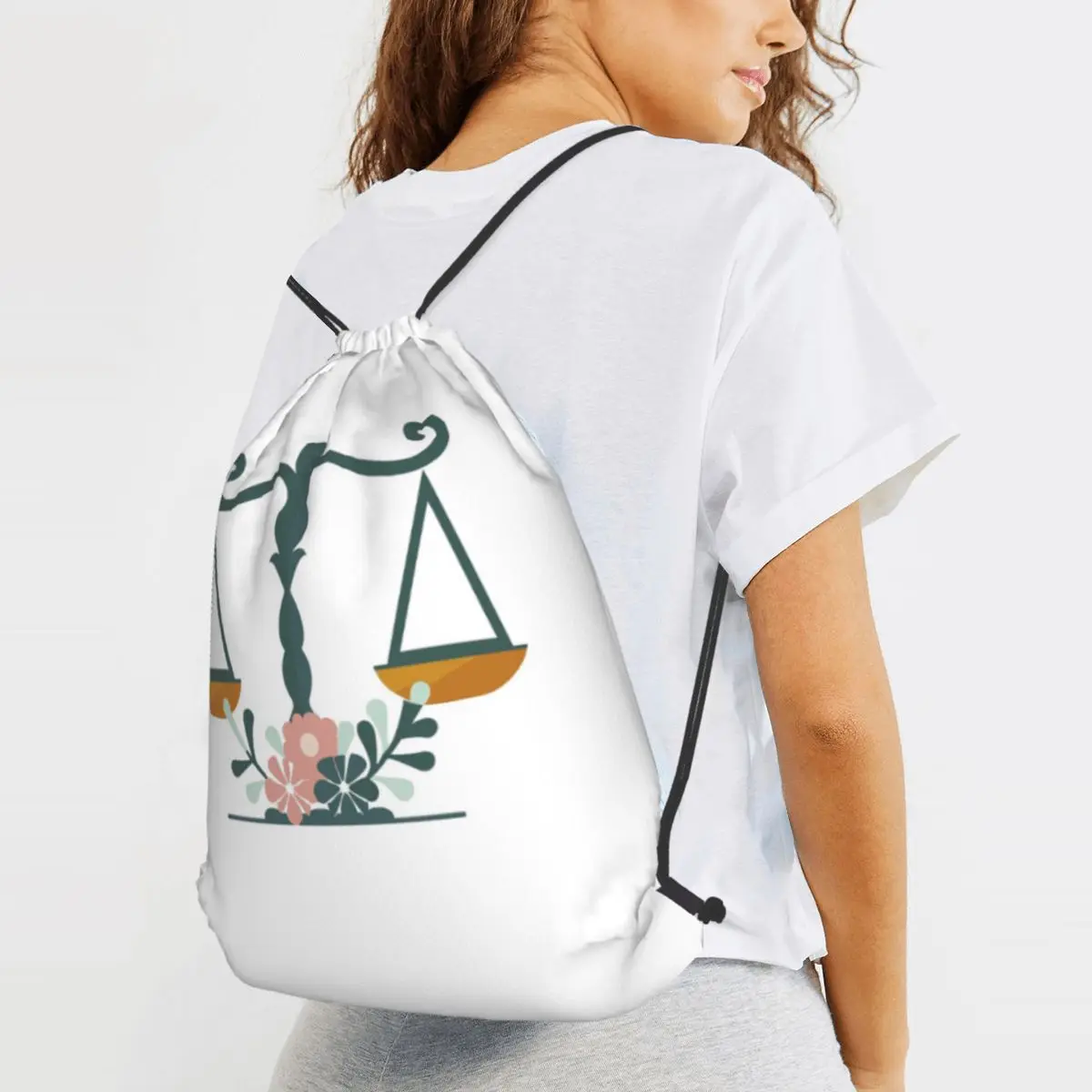 Sacs à dos décontractés à cordon avec logo de la balance de la justice dorée, pour avocats, événements juridiques, sacs de sport, sacs à livres pour étudiants et voyages