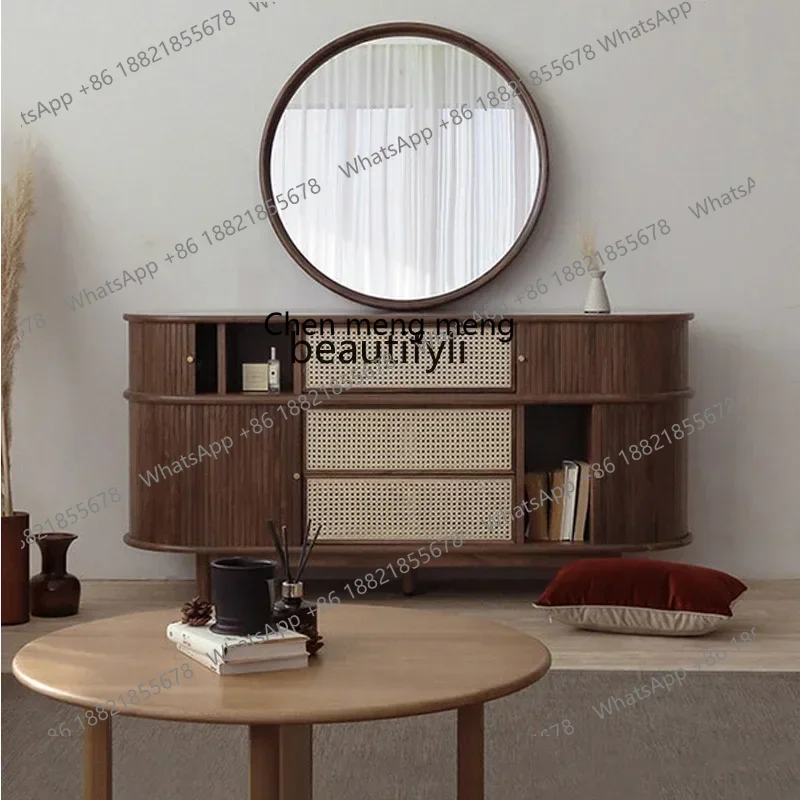 

M182 White Oak Shutter Rattan Chest of Drawers Nordic Retro B & B Side Cabinet Black Walnut TV Cabinet