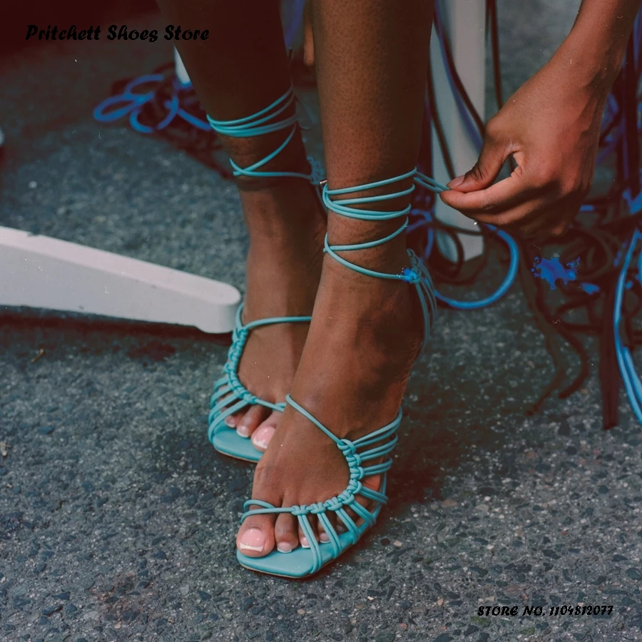 

Women's Vacation Style Caged Sandals Square Open Toe Thin Heels Party Resort Wear Shoes Summer Fashion Lace-up Strappy Stilettos