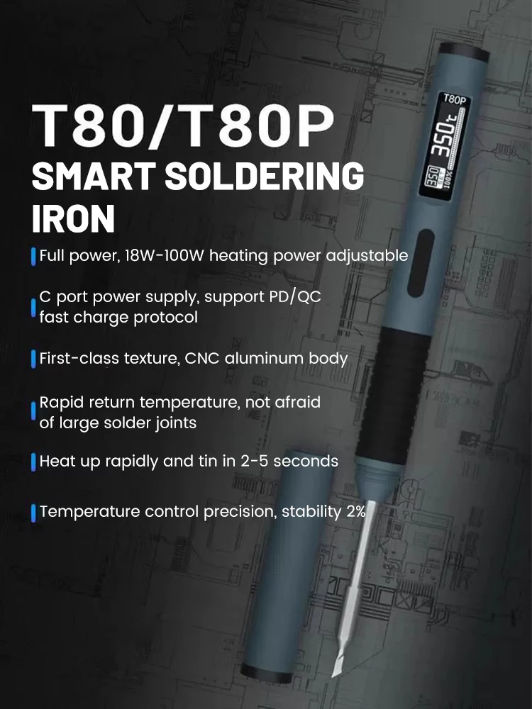 T80 T80P Smart Soldering Iron PD 65W QC Adjustable Constant Temperature Portable Smart Soldering Iron Kit C245 Tools DC 9V-20V