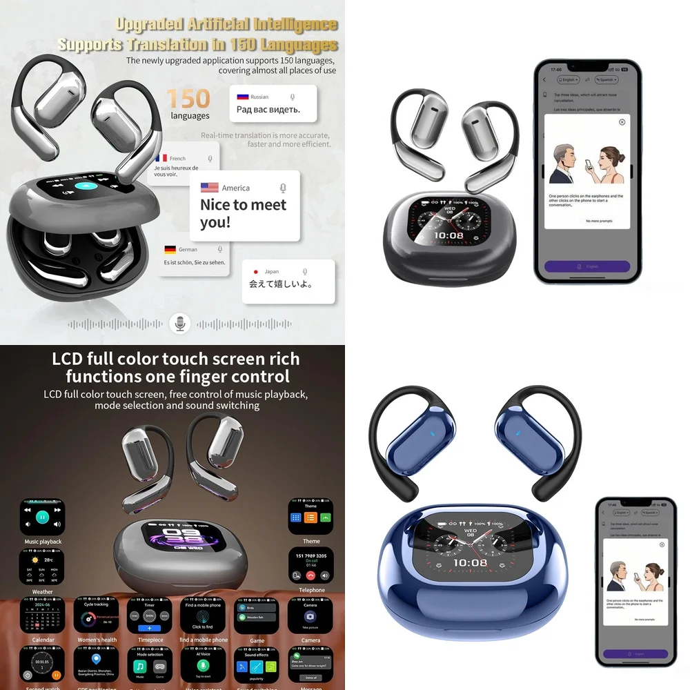 Language Translator Earbuds Real Time Clear Calls Earphones with 144 AI Languages Headphones with LCD Display New Trending