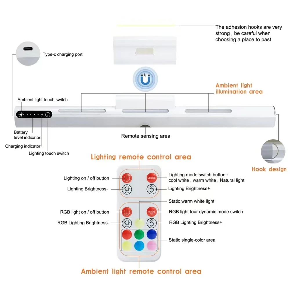 Imagem -05 - Usb Led Touch Desk Lamp 5v Luz do Monitor Barra de Luz pc Computador Tela Regulável Escritório Estudo Leitura Suspensão Candeeiros de Mesa Interior