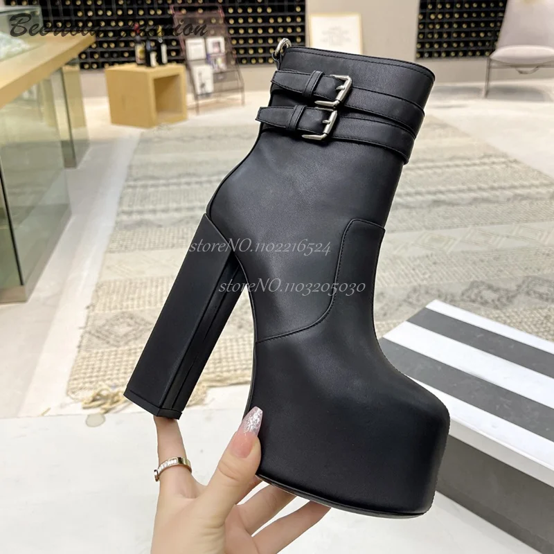 

Black matte belt buckle ankle strap 16cm boots women platform cover zipper brown custom color ankle Booties spring suede shoes