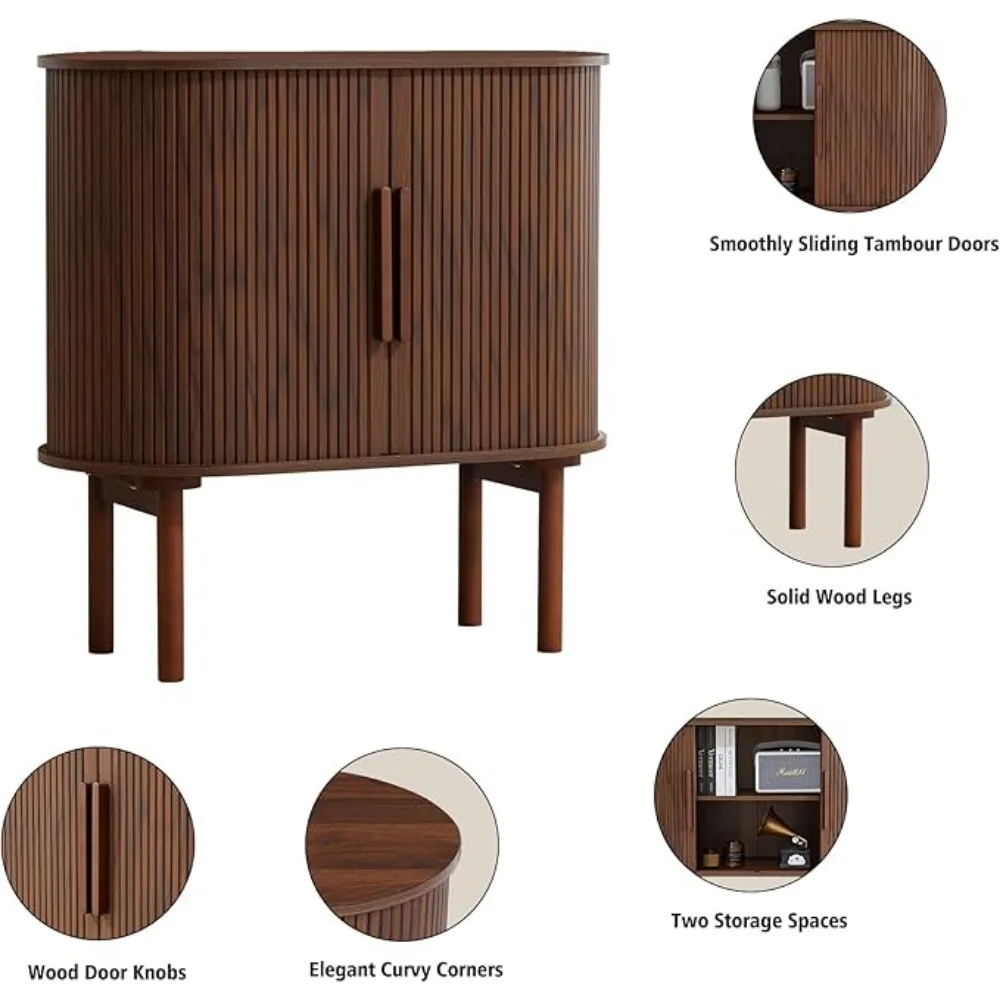 31'' Fluted Sideboard Buffer Cabinet, Modern Credenza Storage Cabinet with Slide Doors, Bar Cabinet Console Table