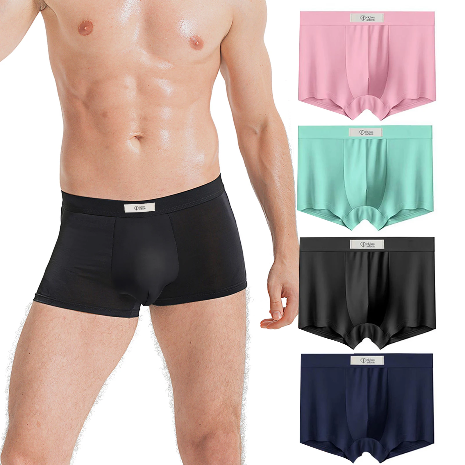 Fashion Men\'s Boxer Briefs Underwear Ice Silk Seamless Ultra Thin Breathable Panties Short Leg Underpants men lingerie gift box