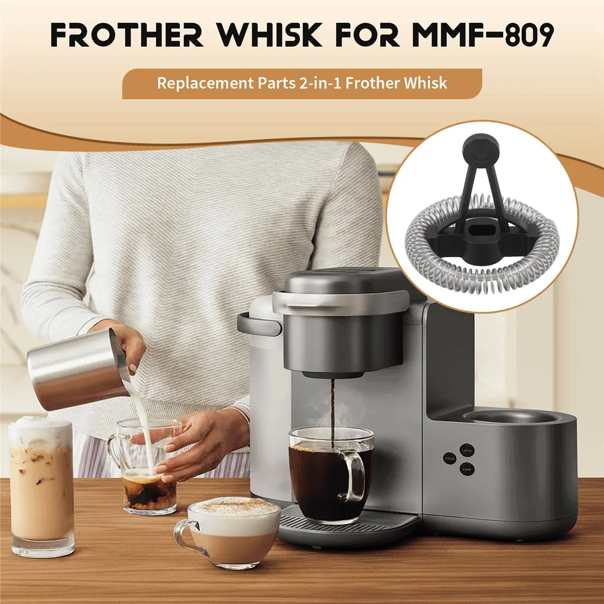 ABDD HOT  Replacement Parts 2-in-1 Frother Whisk,for K-Latte Single Serve Coffee and Latte Maker