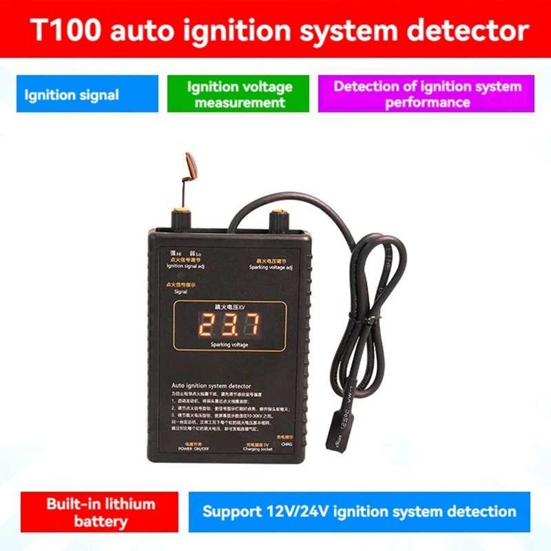 T100 Auto Ignition System Detector For 12V 24V Ignition System To Test Ignition Signal And Spark Voltage