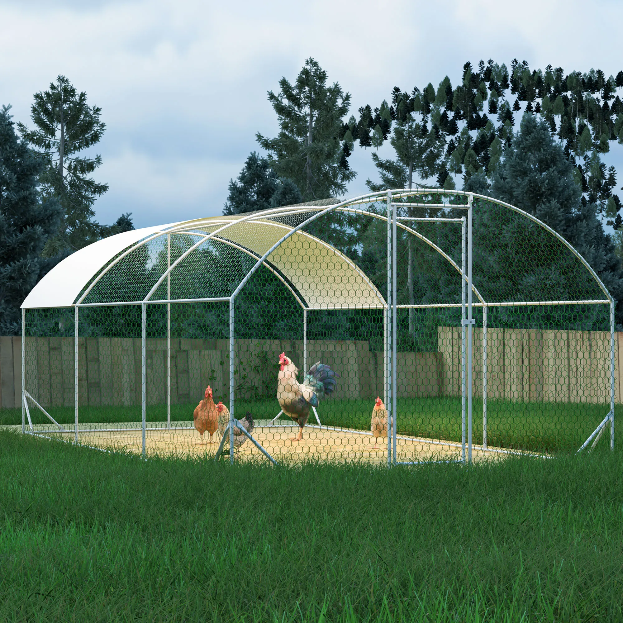 Multi Sizes Dome Walk In Metal Chicken Coop, Galvanized Steel Poultry Run Cage with Waterproof Anti-UV Oxford Cover for Chicken Duck Rabbit Goose