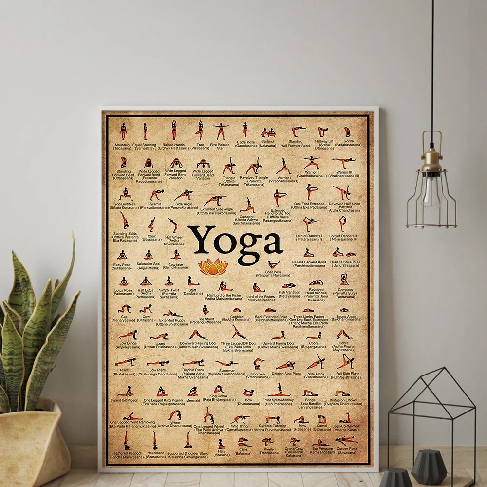 Home Exercise Gym Yoga Ashtanga Chart Pose Health Poster Print Yoga Wall Art Canvas Painting Living Room Home Wall Decor