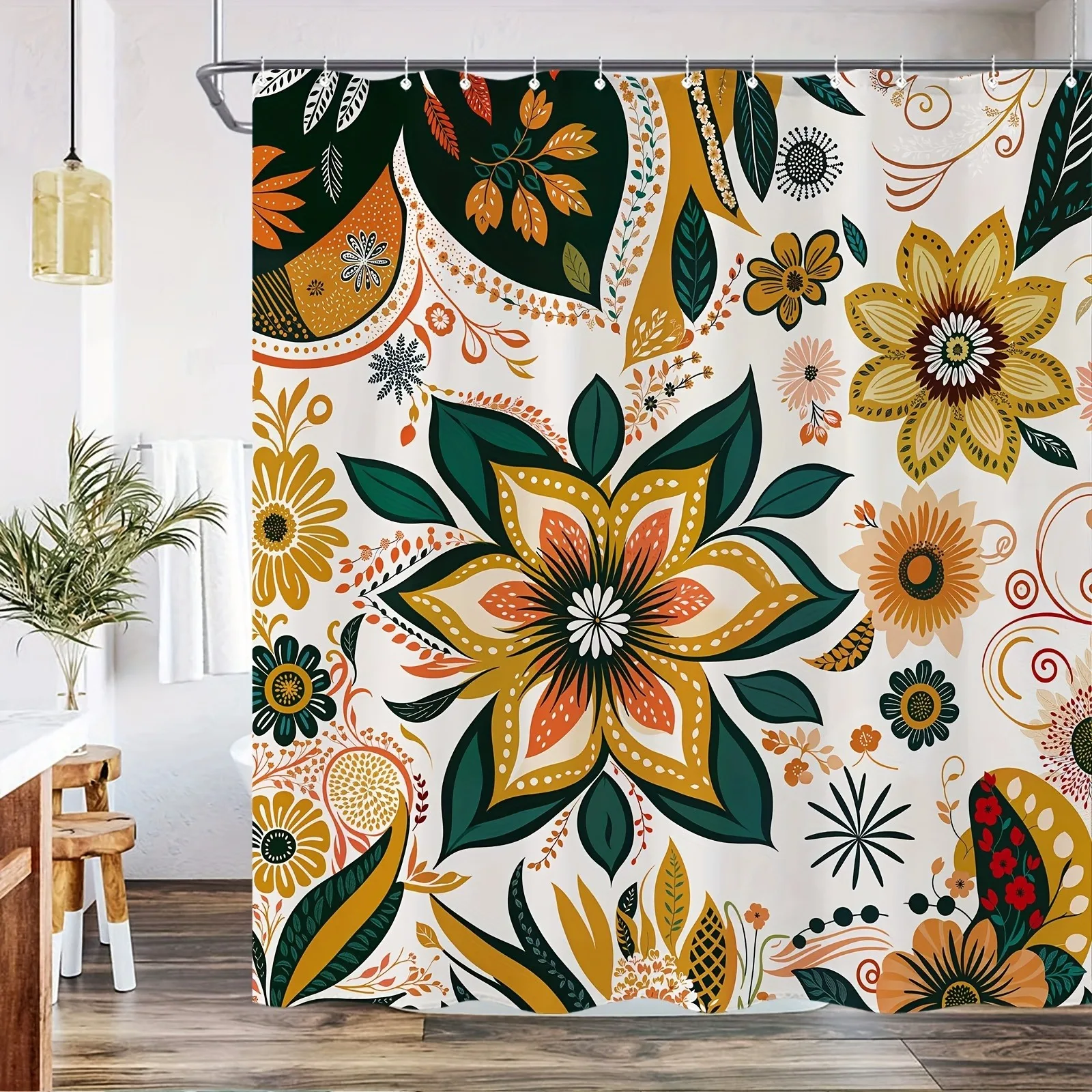 

Занавеска для душа с цветами в богемном стиле, моющаяся грязеотталкивающая насадка для душа, водонепроницаемая полиэстеровая занавеска для ванны для домашнего декора