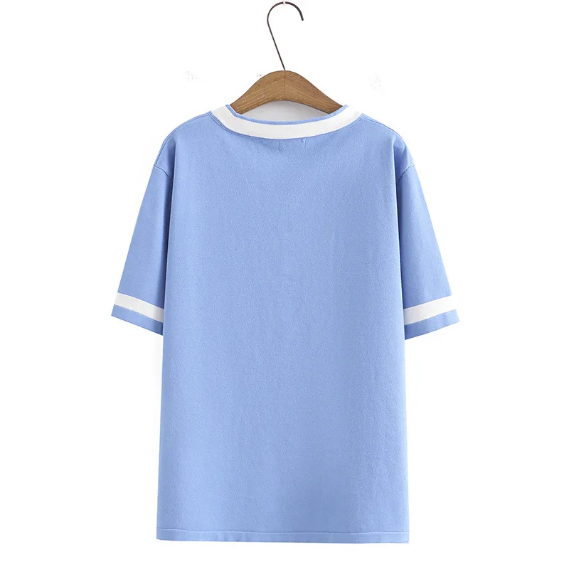 Plus Size Women T-Shirt 2023 Summer Short Sleeve Block Color Ice Knitted Tops Loose Tees Oversized Curve Clothes F5-5021