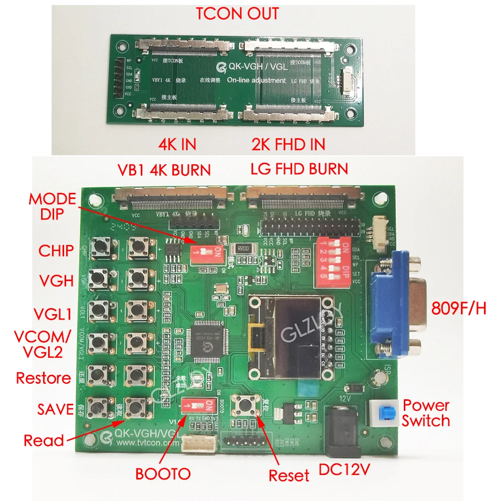 TCON VGH VGL voltage adjustment programmer voltage regulation Full Kit solves broken Y, repairs abnormal color horizontal lines