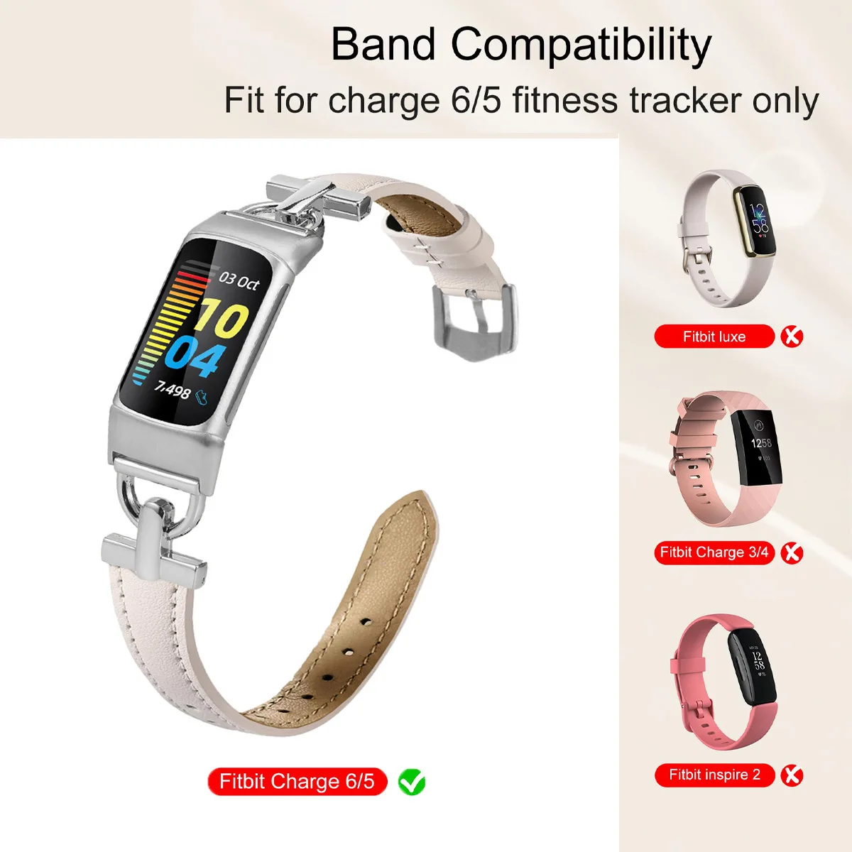 For Fitbit charge6 leather strap charge5 fashion metal personalized leather strap new fashion for ladies women men