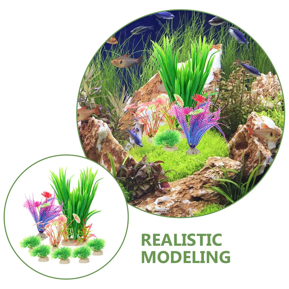 

8 Pcs Artificial Aquarium Plants Water Decoration Set Fish Tank Accessories Betta Decorations