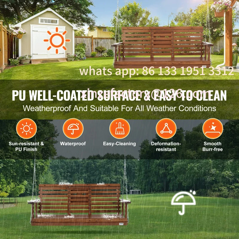 أرجوحة الشرفة الخشبية القابلة للتخصيص بطول 5 أقدام أرجوحة مقعد الفناء لحديقة الفناء ترقية 880 رطل أرجوحة ذات سعة تحميل قوية #3