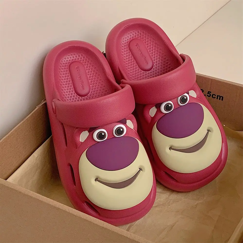 Sandalias Disney Lotso Bear para mujer, zapatillas de verano antideslizantes para mujer, lindas sandalias de playa con dibujos animados, zapatos cómodos para exteriores
