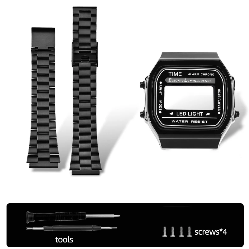 A168 Upgrade Edelstahlgehäuse Lünette Mod Kit für Casio 3298 A168WA Uhr Hochwertiges Uhrenzubehör aus massivem Metallgehäuse und Armband