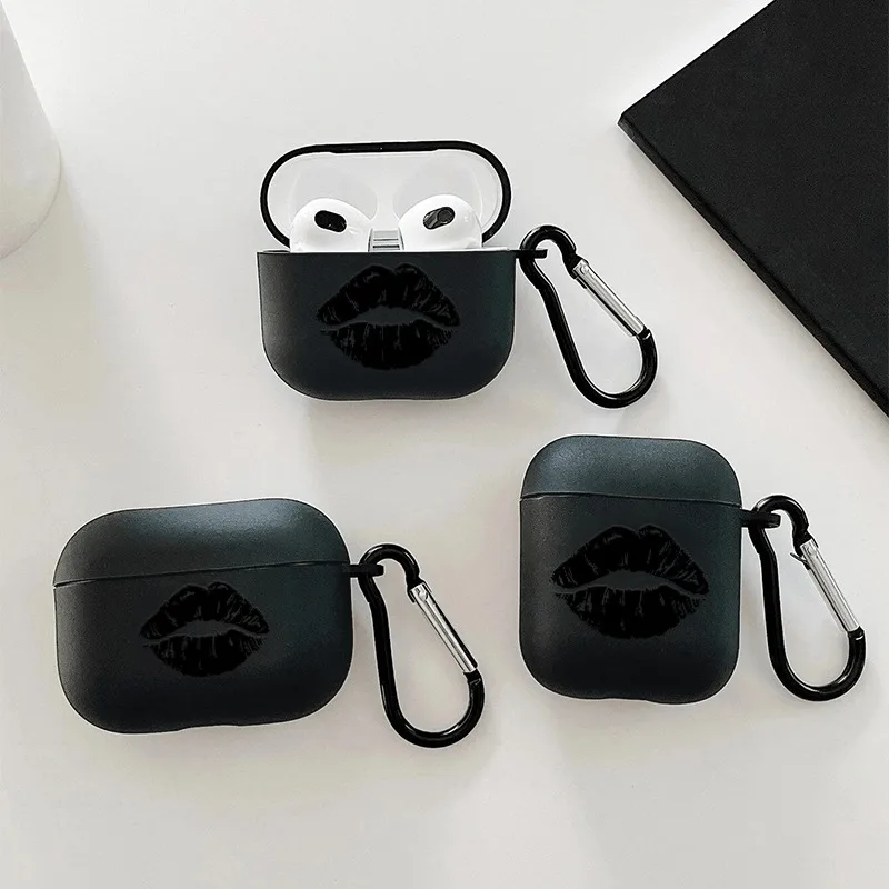 Funda inalámbrica Bluetooth para AirPods 1, 2, AirPods 3, 4, AirPods Pro y Pro2, TPU, labios negros, diseño de beso, funda para auriculares