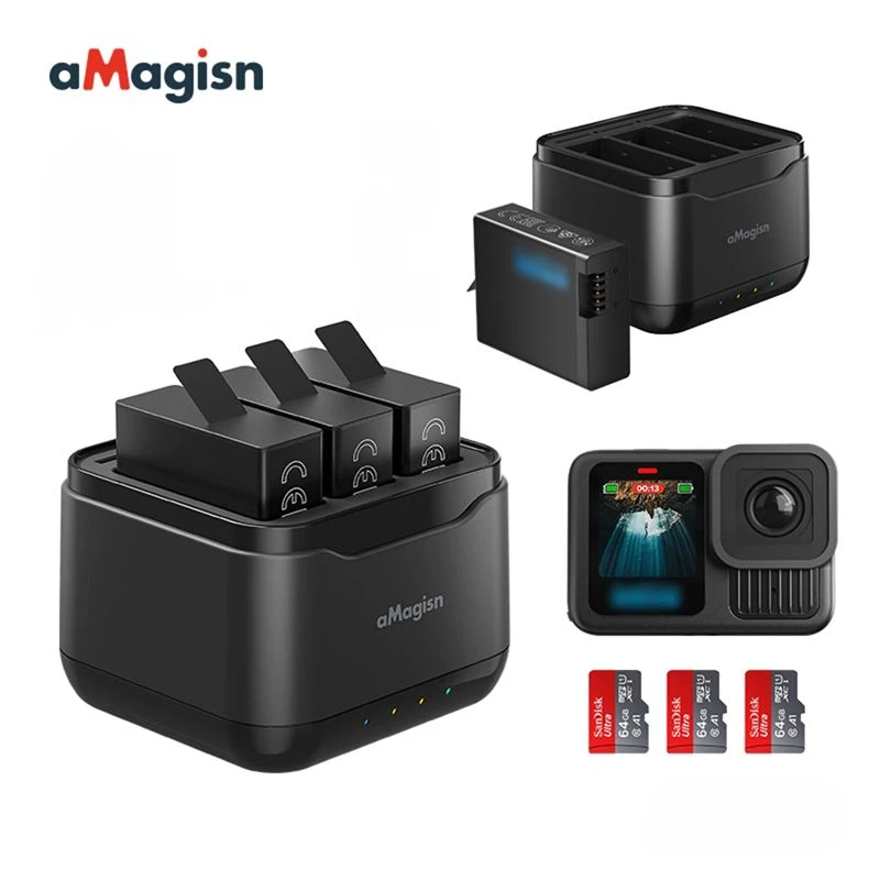 

aMagisn Charging Dock Charger Hub for Gopro Hero 13 Black Quick Charge Smart Charger with 3 TF Cards Storage Gopro Accessories