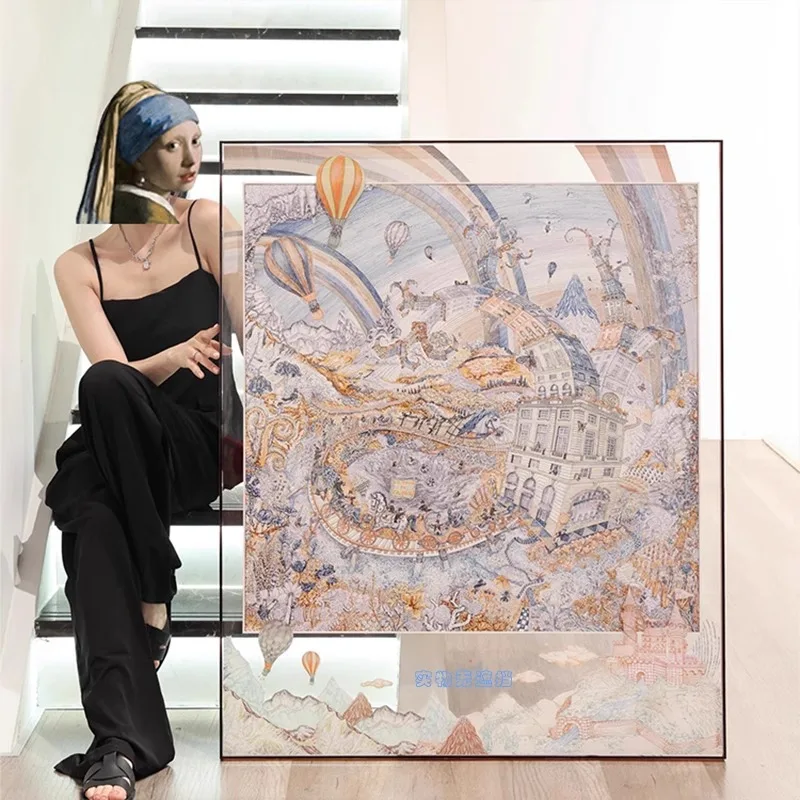 Silk scarf decoration painting light luxury high-end simple French cream style hanging painting entry-level entrance acrylic