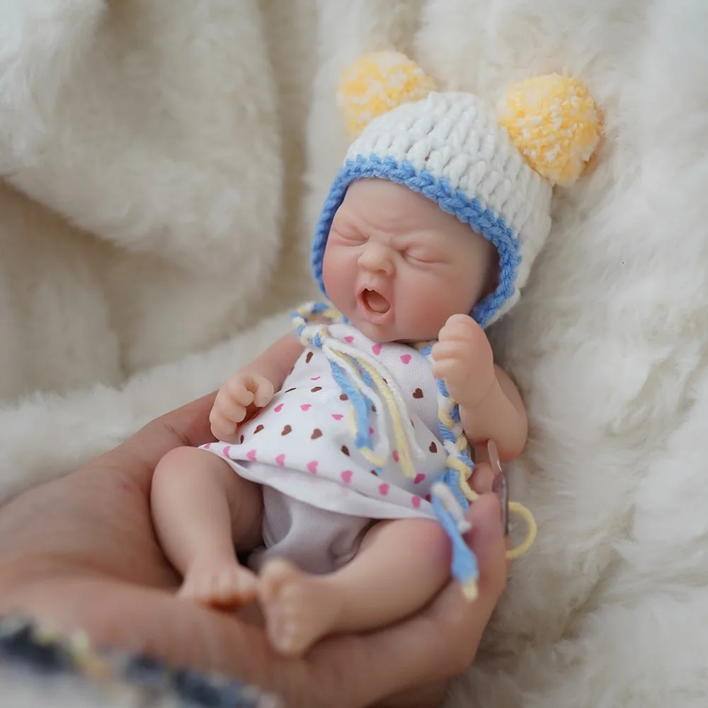 7" Micro Preemie Full Body Silicone Baby Angry Doll "Layla"and "Lan"Lifelike Mini Reborn Doll Surprice Children Anti-Stress