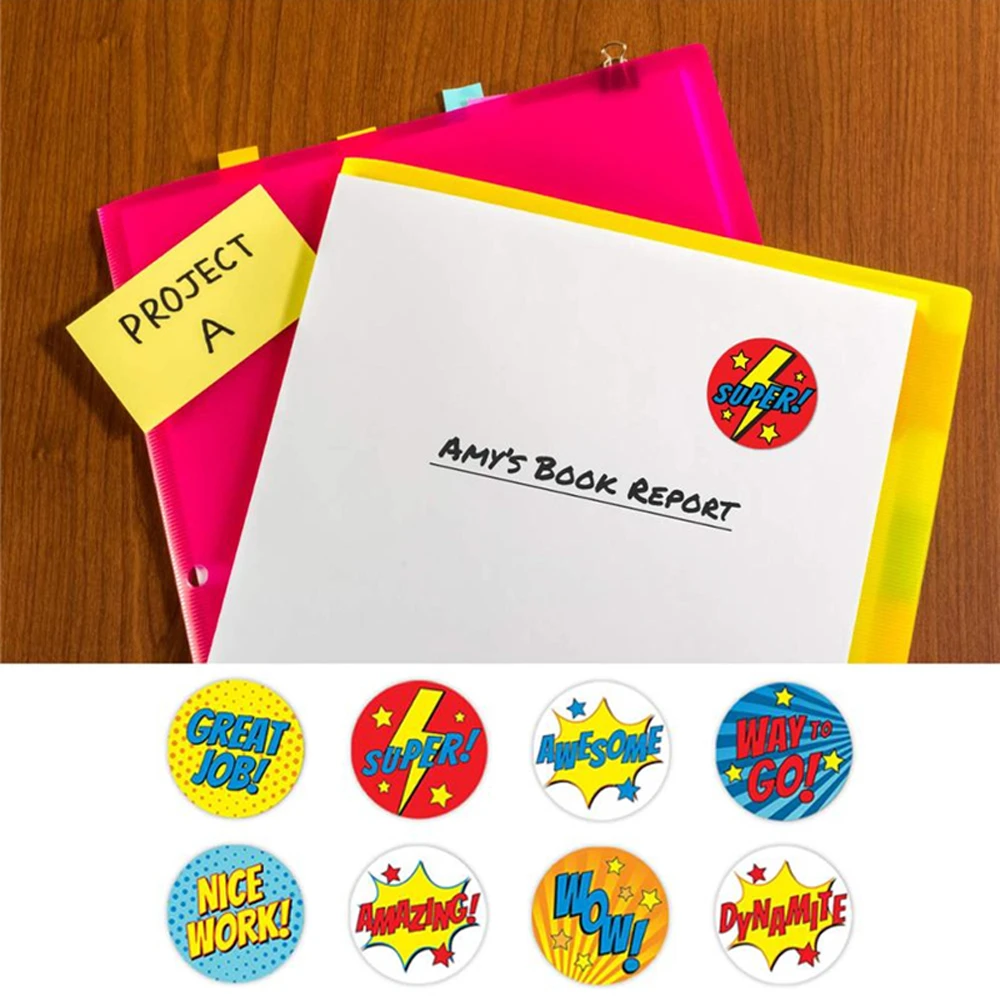 100-500pcs Super Hero Reward Stickers Stickers 8 Encouragement Designs Scrapbooking Paper Seal Students Kids Stationery Sticker