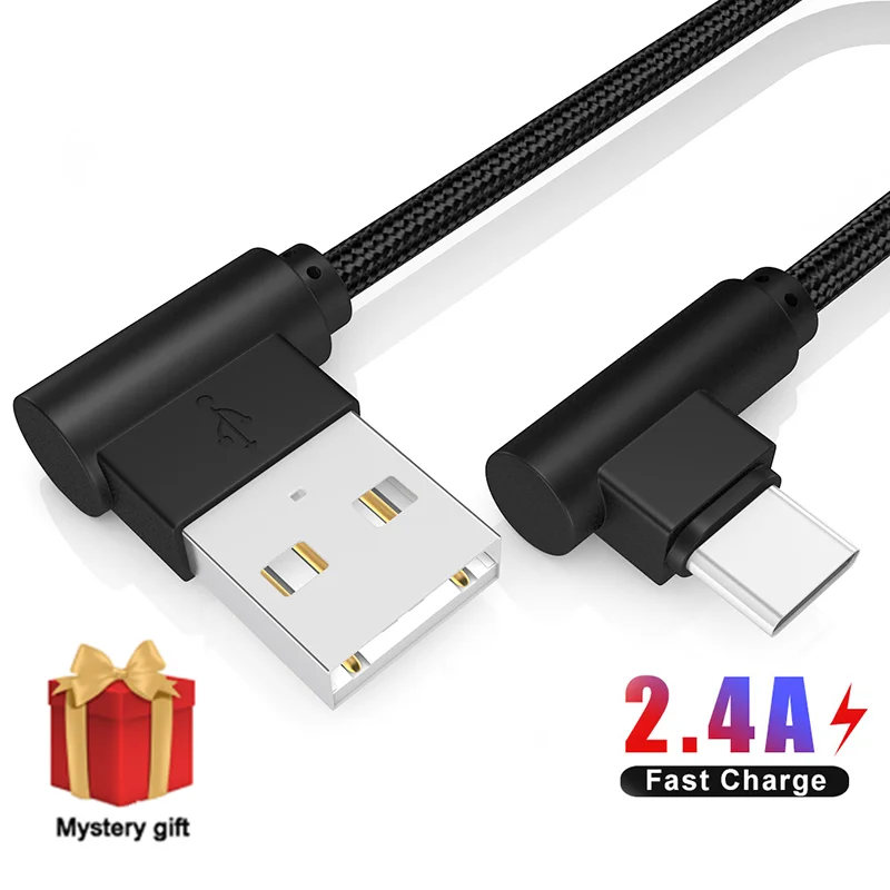 20cm USB cable For iPhone Type C Short 2.4A Fast Charging Cable Elbow 90 Degree USB C Micro USB Data Cable For All Smartphones