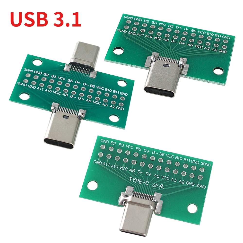 Image of 2PCS USB 3,1 Typ-C Stecker Auf Buchse Test PCB Board Adapter Typ C 24P 2,54mm Stecker Buchse für Daten Linie Draht Kabel Übertragung