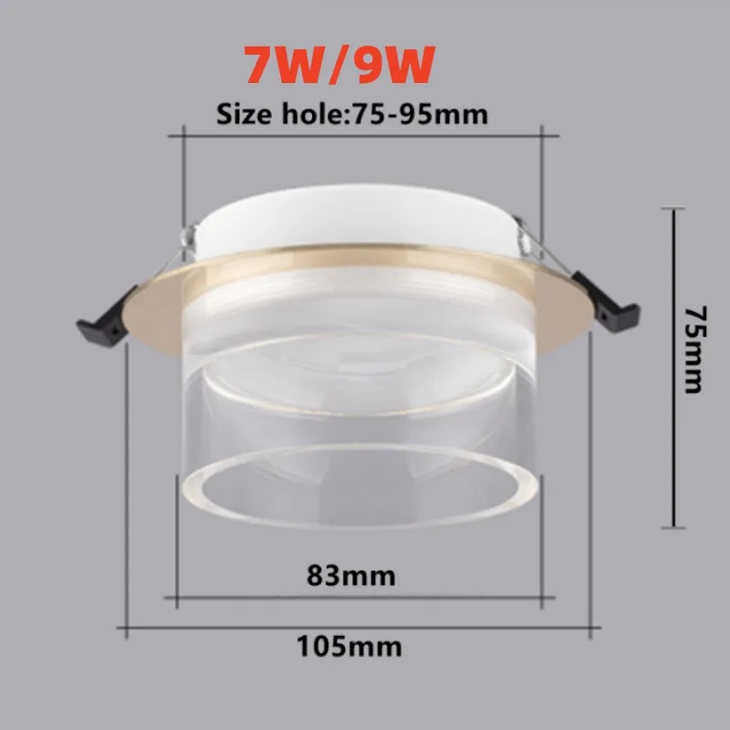 LED downlight embedded corridor aisle light crystal light luxury decoration three-color home ceiling light7w/9w/12w/15w/.85-265V