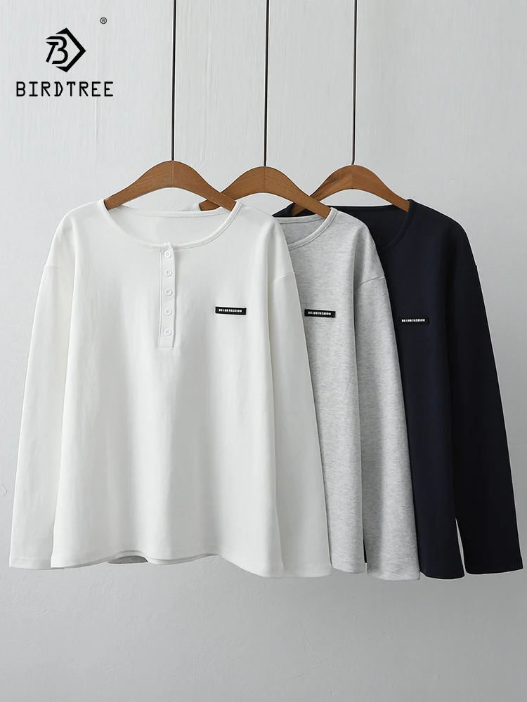 

Новая осенняя хлопковая футболка с длинным рукавом 2025, женская лоскутная футболка с круглым вырезом и пуговицами, универсальная повседневная свободная футболка Mori Girl INS T59852CC