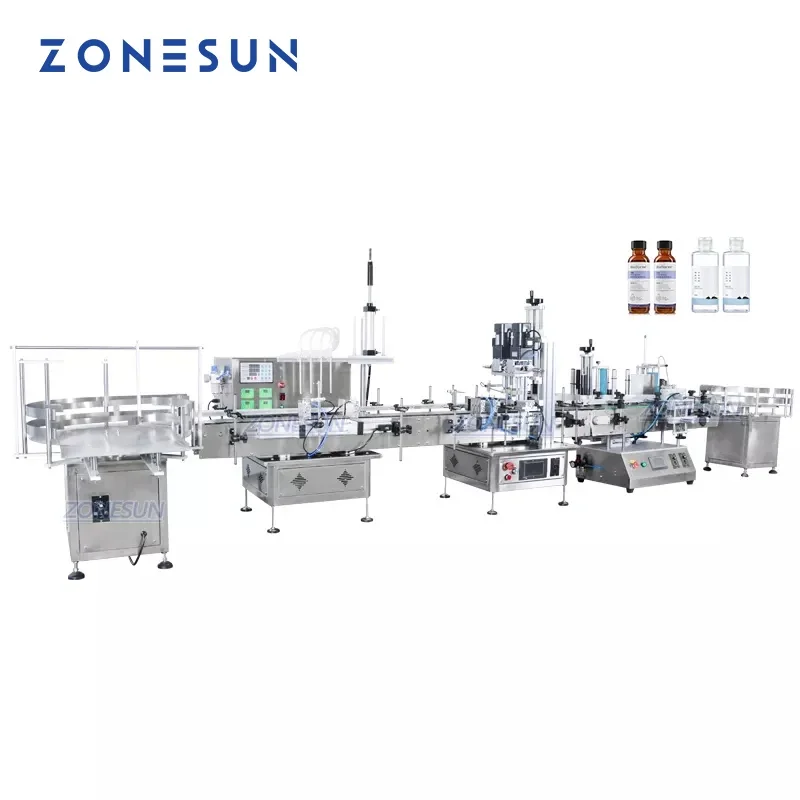 ZONESUN Tabletop Automatic Liquid Filling Capping Labeling Machine Beverage Solvent Peristaltic Pump Production Line