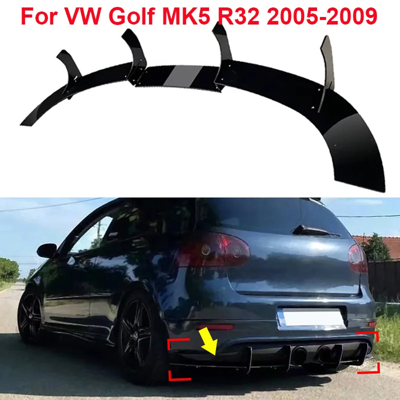 

Glossy Black Rear Diffuser & Rear Side Splitters Set Car Rear Bumper Lip Fit for VW Golf MK5 R32 2005-2009