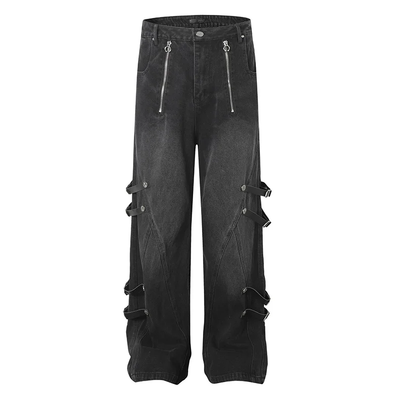 

Vintage Hip Hop Black Jeans Pants Washed Straight Casual Denim Trousers For Male Loose Fit