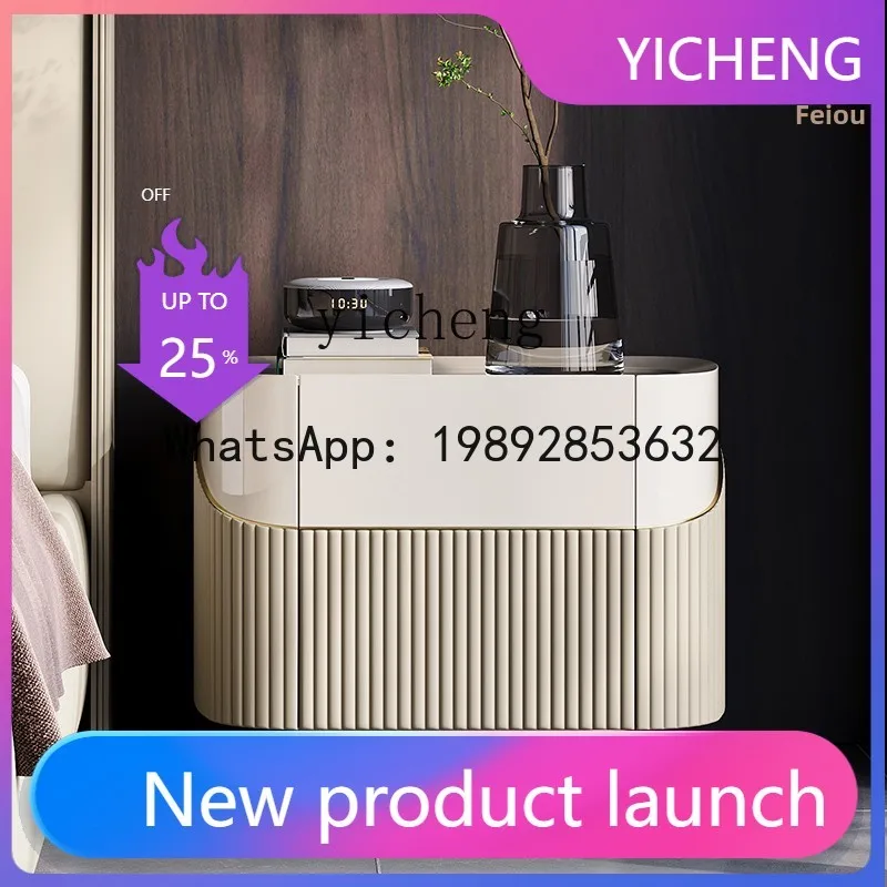 

Light luxury bedside table, leather, fashionable marble, modern high-end villa large flat bedside cabinet