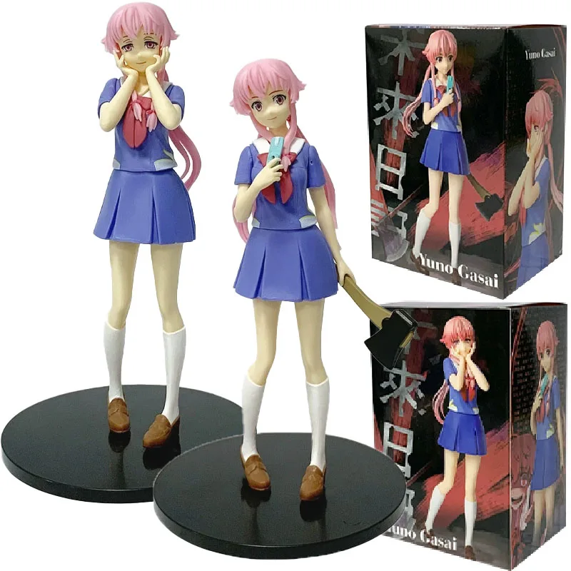 Figura de Ação Anime Future Diary 17CM Mirai Nikki Yuno Gasai em Posição de Abraçar o Rosto, Modelo Fofo para Decoração e Presentes de Natal