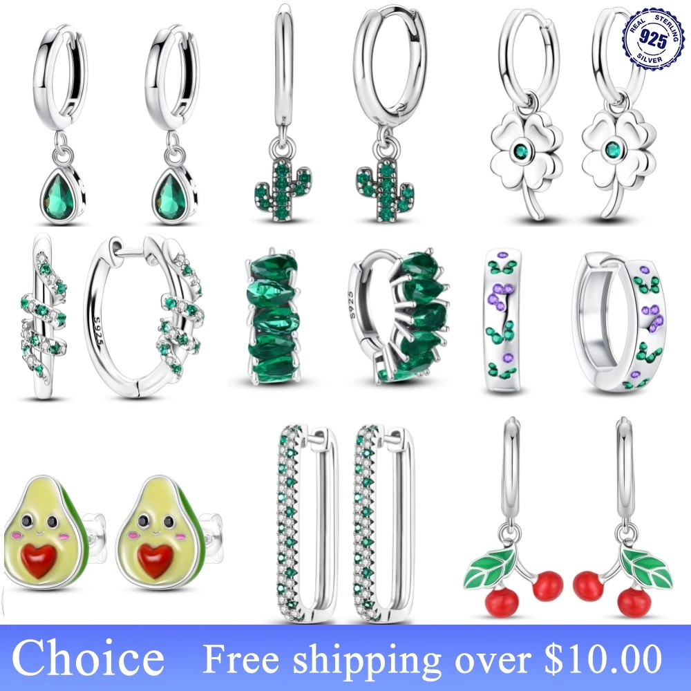 PANPOKI S925 Sterling Silver Hot Style Cherries Drop Earrings Green Zirconia Proste luksusowe kolczyki damskie Biżuteria ślubna Prezenty