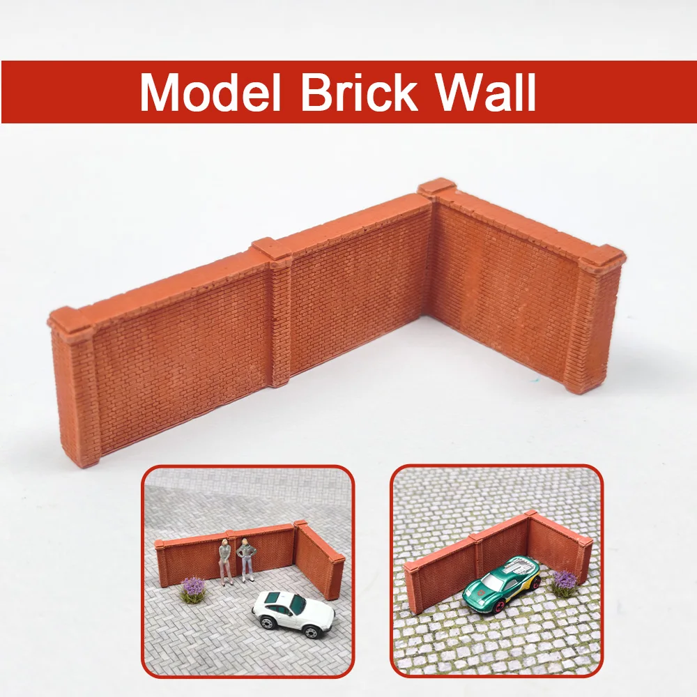 Model Brick Wall Sections, Miniature Red Brick Fence, Diorama Building Wall Parts, HO 1/87 Scale Street Scenery Accessories