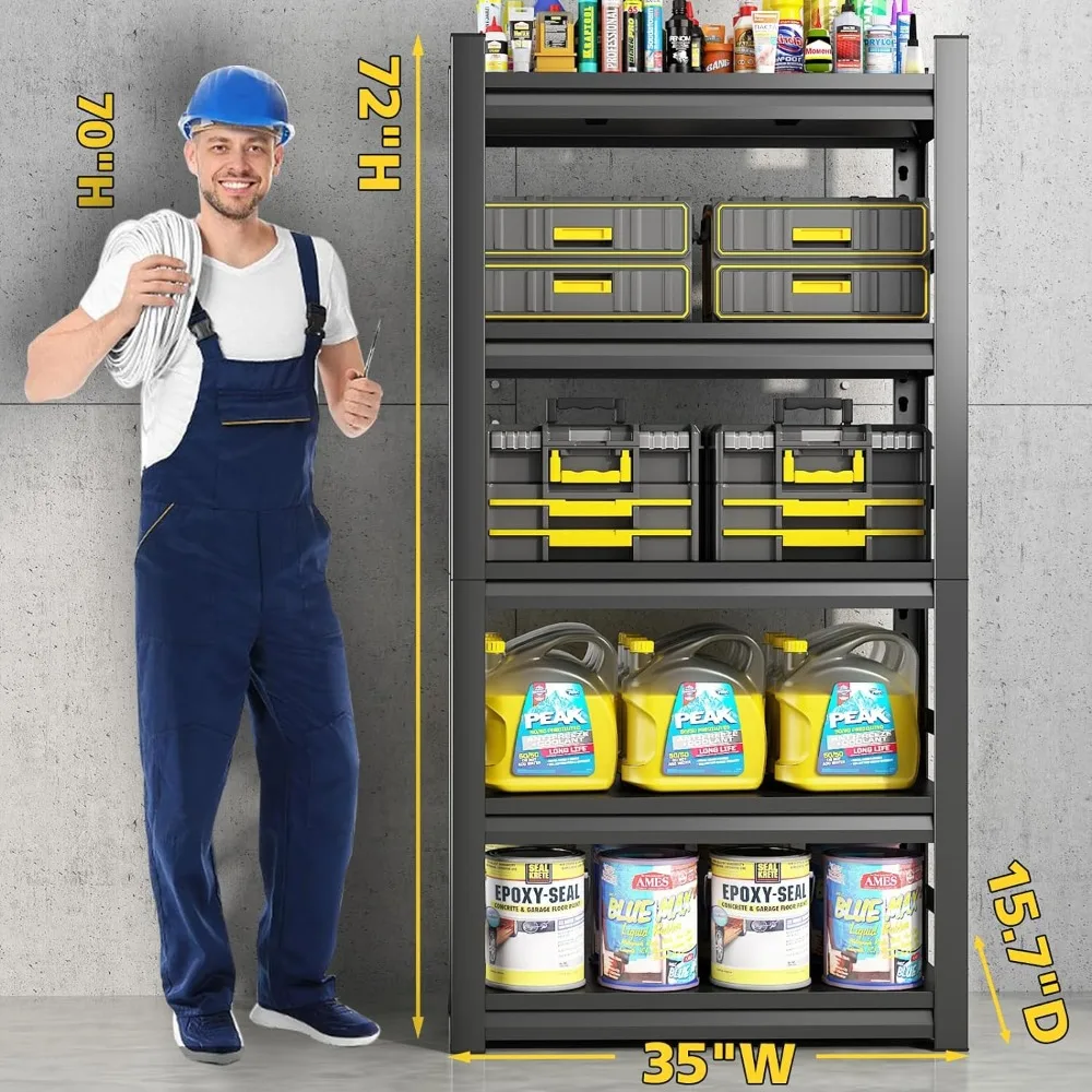 72 H Garage Shelving,Sturdy Garage Shelves Steel Heavy Duty Shelf,Large Metal Shelves,Adjustable Garage Storage Shelves Rack