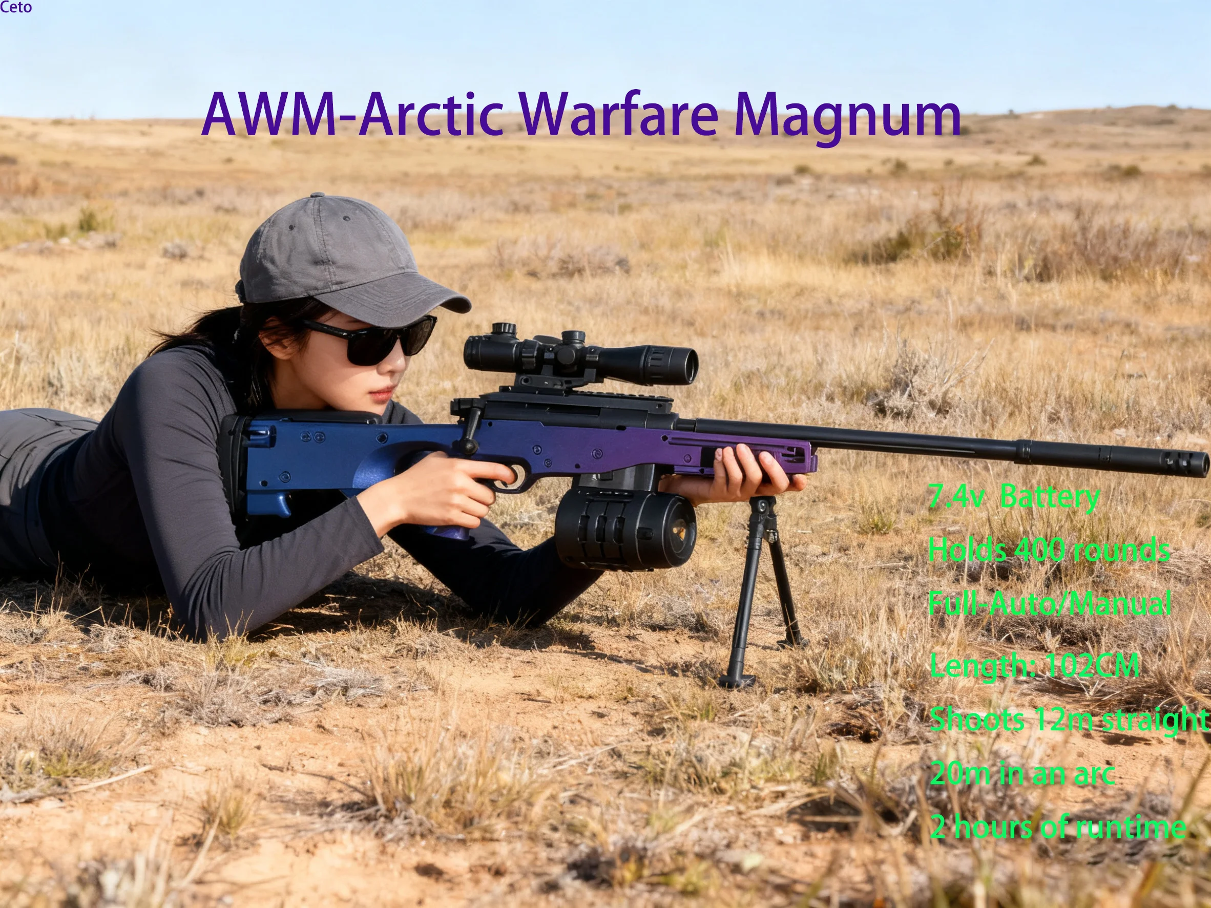 【18m Range】Outdoor Sports AWM Gel Blasters - Full Auto High Performance Gel Ball Gun Toy with 7.4V Battery for Adults Teens