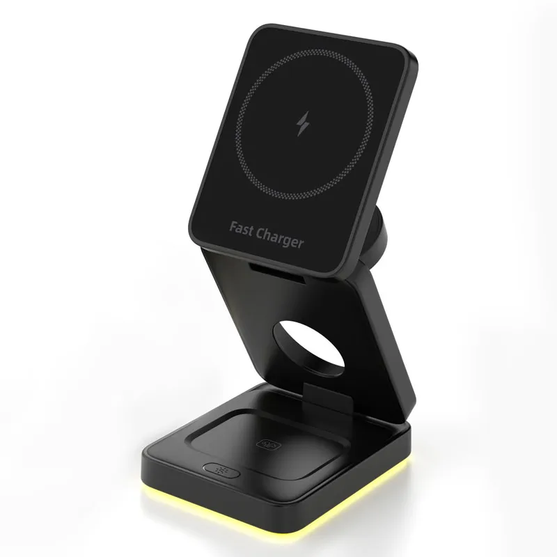 

Luxmoc 3-In-1 15W Magnetic Foldable Wireless Charger For Iphone Atmosphere Light Mobile Phone Stand Wireless Charger