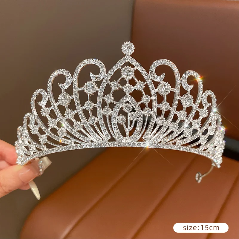 DIEZI Women Girls Silver Color Crown Headwear Korean Crystal Tiara Fashion Birthday Dress Rhinestone Crown Hair Accessories