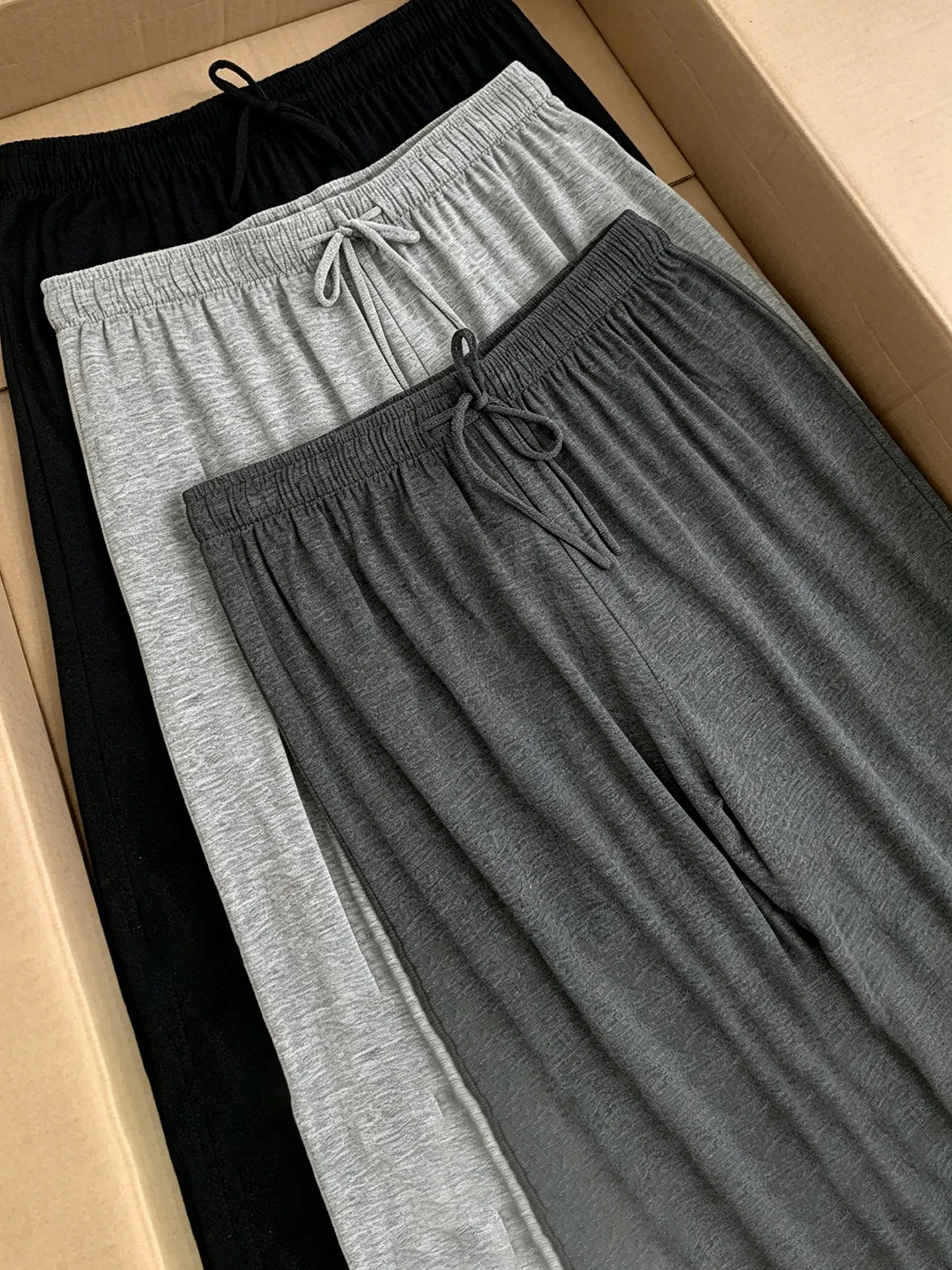 High Waist Wide Leg Pants Women's Casual Loose Fit Trousers Modal Ice Silk Drawstring Straight Leg Pants Autumn New Style