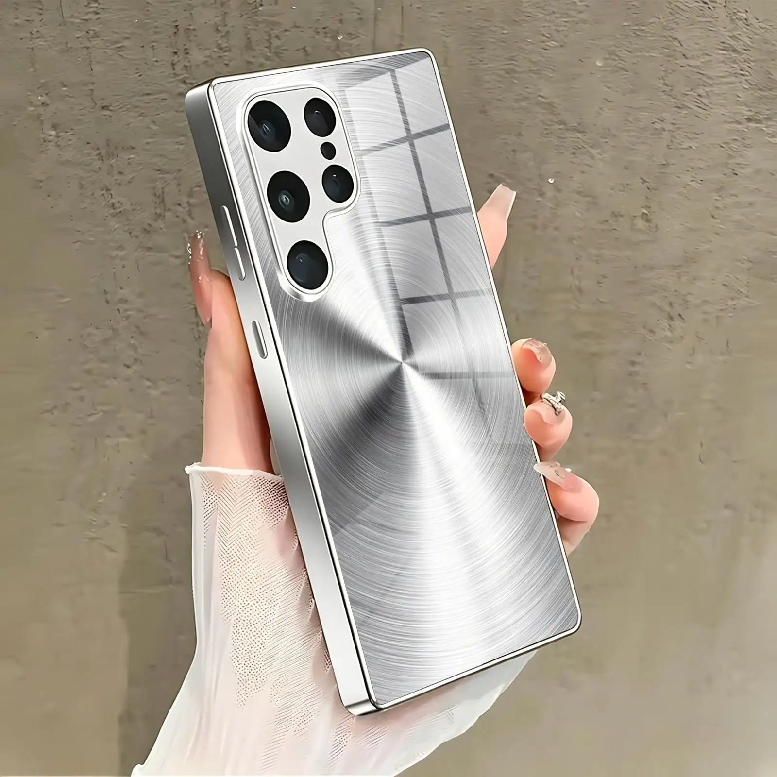 Brushed Metal Texture2  Phone Case For Samsung S26 S25 S24 S23 S22 S21 Plus Ultra Note20 Electroplated glass Phone Case view 3