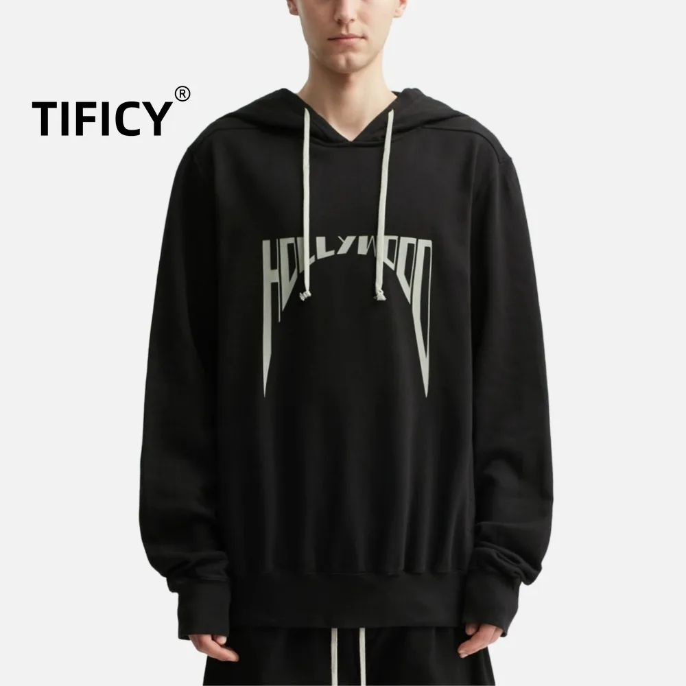 

High Street Dark RO Style Hooded Sweatshirts Cotton Men's Slogan Embroidered Letter Loose Fleece Casual Hoodie Sweatshirts